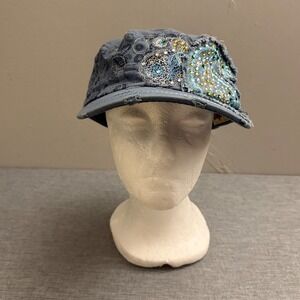 Leader LOGA Cadet Hat Womens OS Blue Vintage Y2K Beaded Paisley Distressed Cap